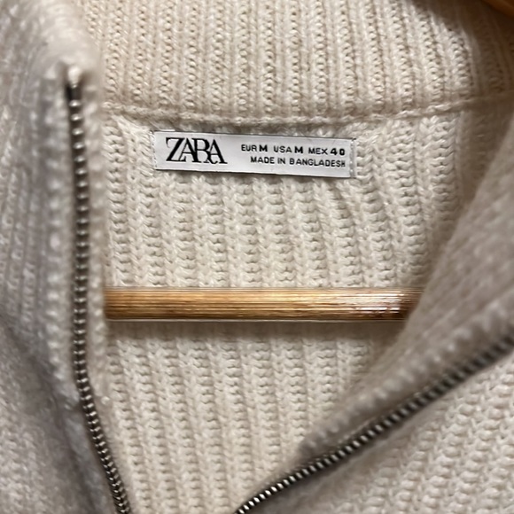 Zara Zip Cardigan Sweater Size M Oyster White - Picture 3 of 6